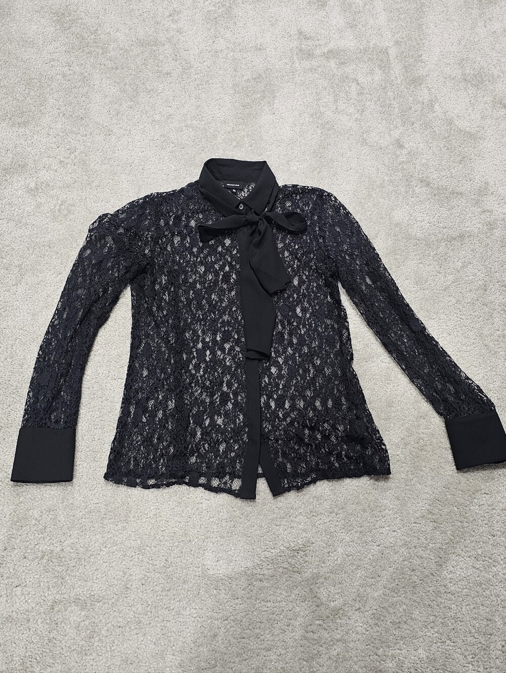 Who What Wear Black Lace Tie-Neck Blouse